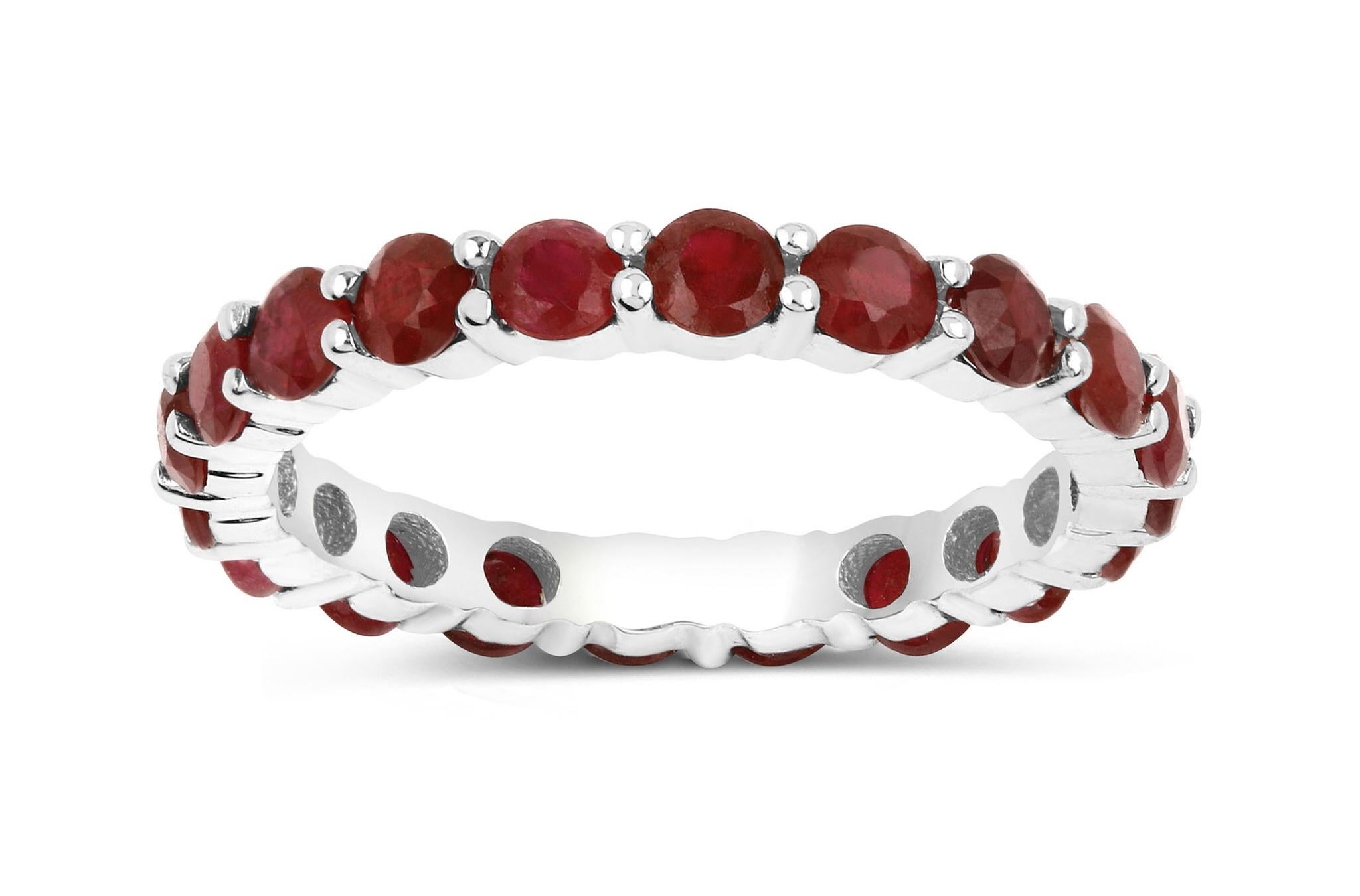 Natural Ruby Eternity Band 14k White Gold In Excellent Condition For Sale In Laguna Niguel, CA