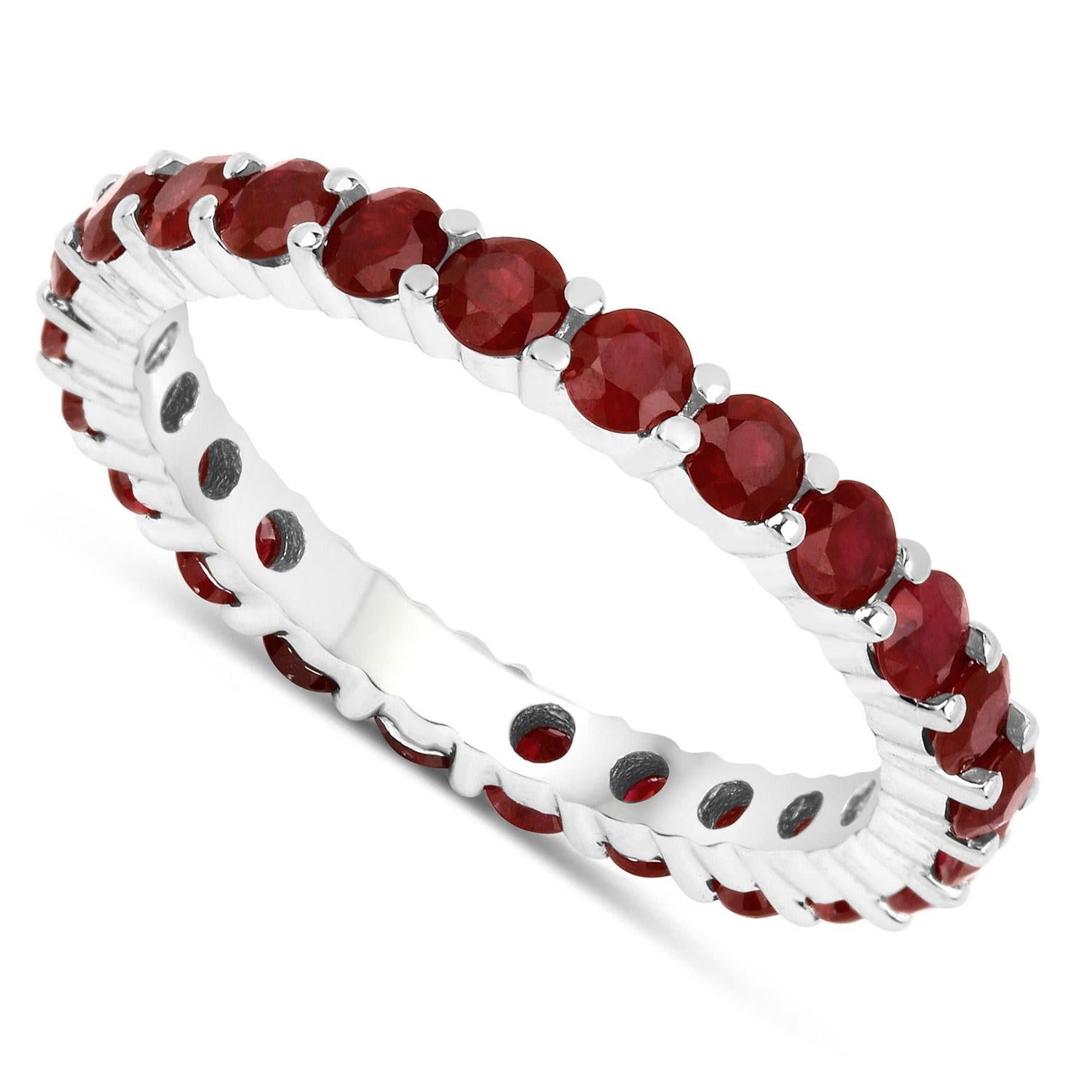 Natural Ruby Eternity Band 14k White Gold In Excellent Condition For Sale In Laguna Niguel, CA