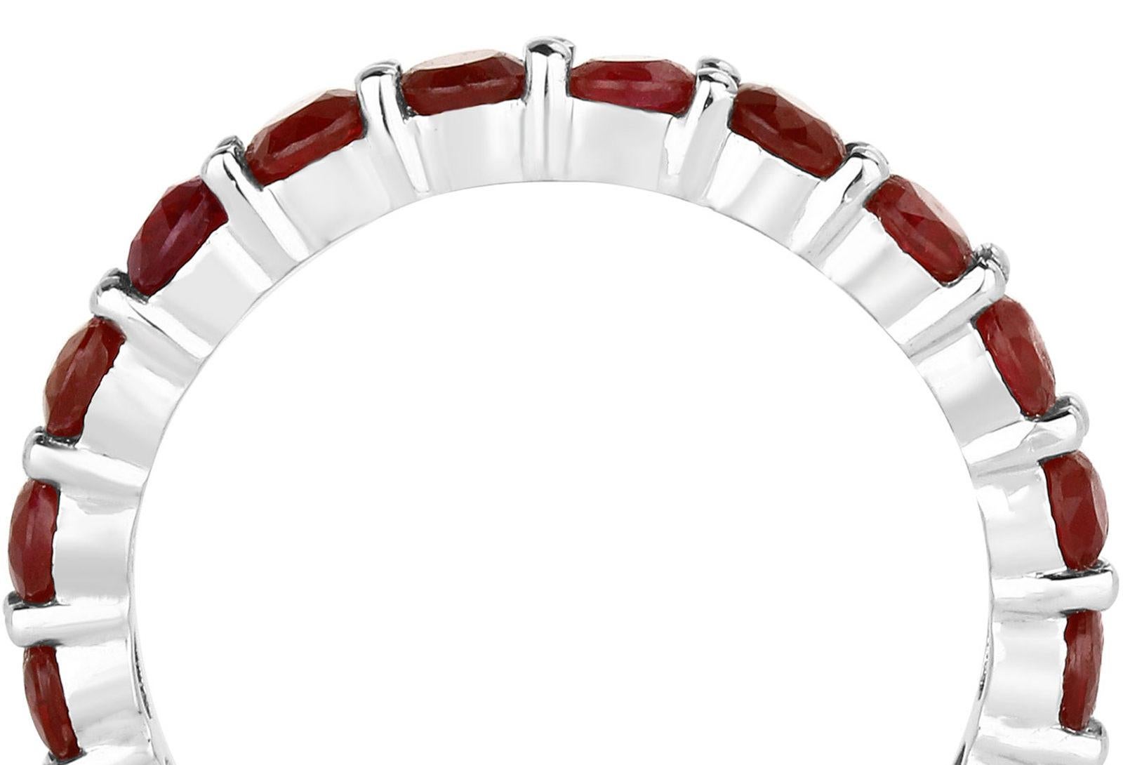 Women's or Men's Natural Ruby Eternity Band 14k White Gold For Sale