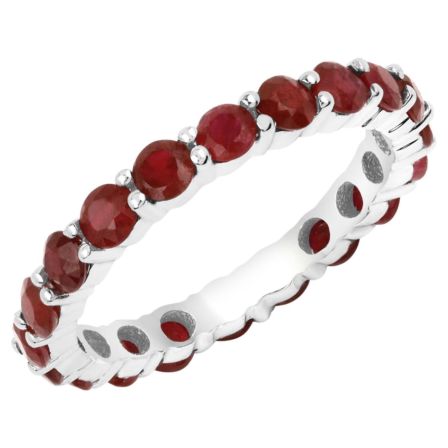 Natural Ruby Eternity Band 14k White Gold For Sale