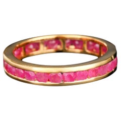 Natural Ruby Eternity Band Ring 2.86 Carats Gold Plated Silver