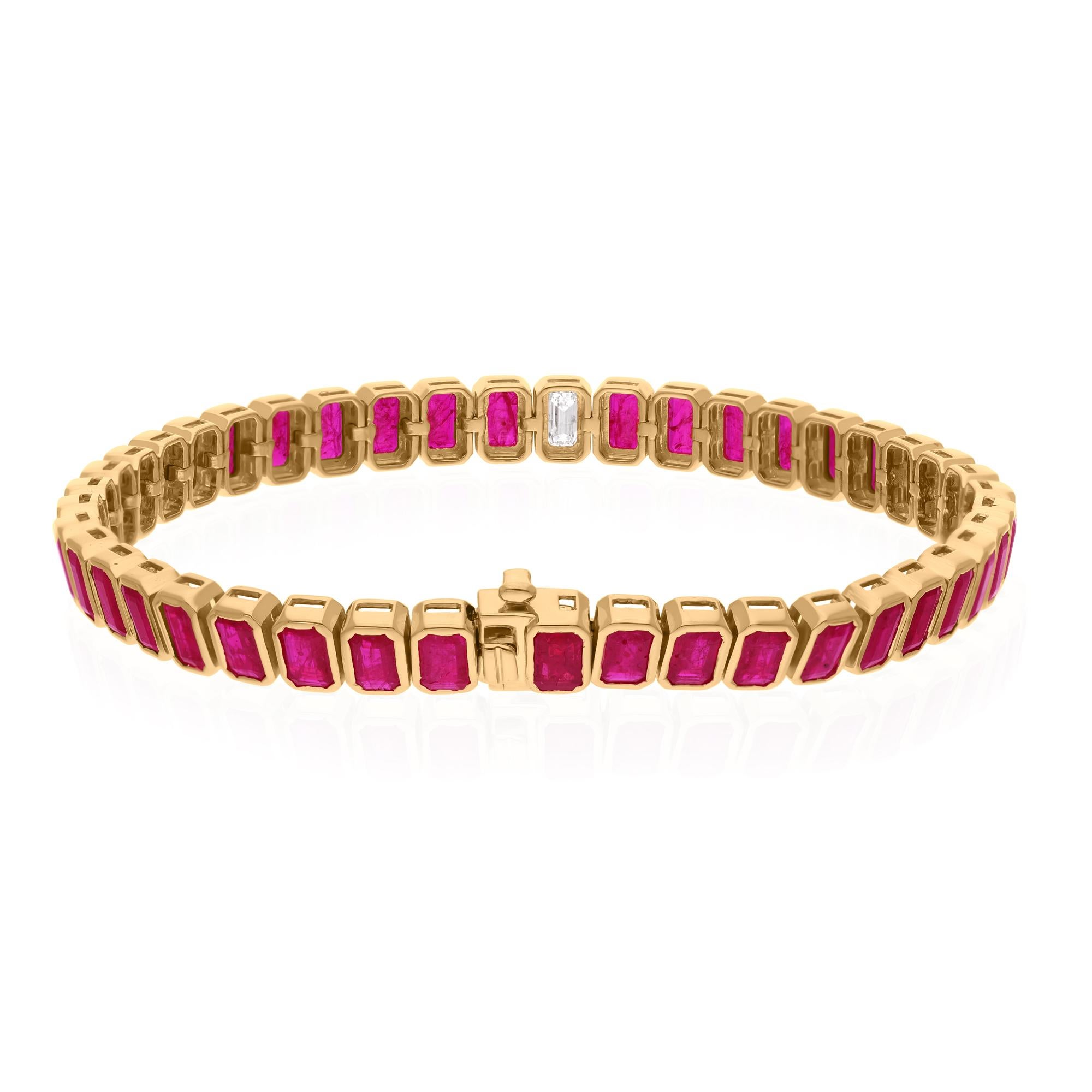 Cast from 10-karat gold, these exquisite bracelet is handset with 9.14 carats ruby gemstone and 0.30 carats of sparkling diamonds.

FOLLOW SPECTRUM JEWELS storefront to view the latest collection & exclusive pieces. Spectrum Jewels is proudly rated