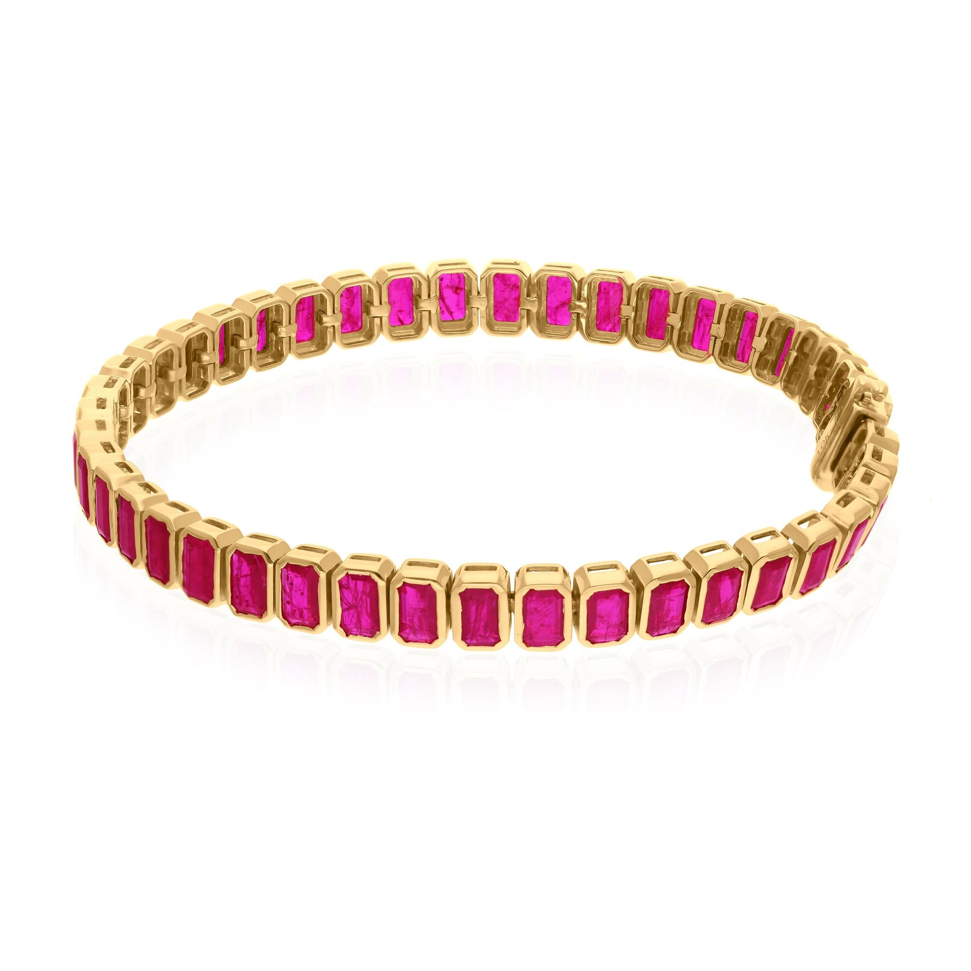 Modern Natural Ruby Gemstone Bracelet Diamond 10 Karat Yellow Gold Handmade Jewelry For Sale