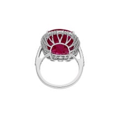 Natural Ruby Gemstone Cocktail Ring Diamond 14 Karat White Gold Handmade Jewelry