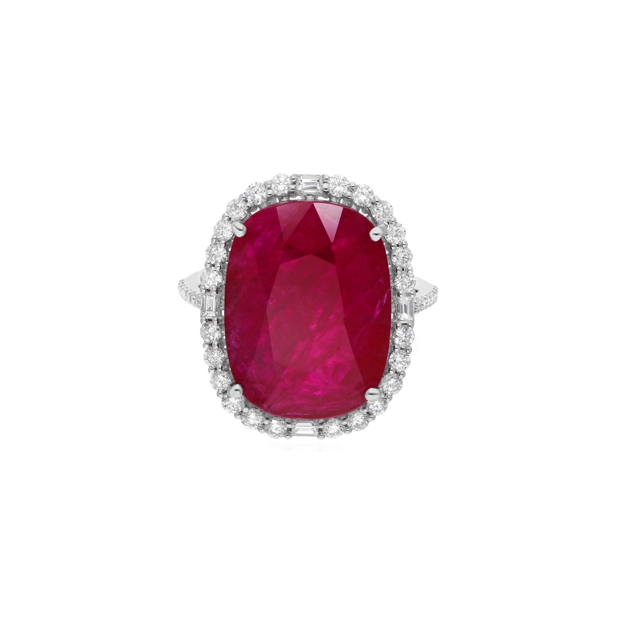 Natürlicher Rubin Edelstein Cocktail Ring Diamant 18 Karat Weißgold Handmade Schmuck