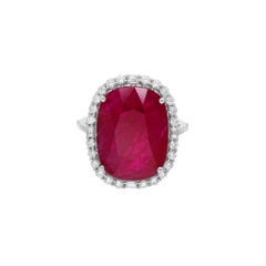 Natural Ruby Gemstone Cocktail Ring Diamond 18 Karat White Gold Handmade Jewelry