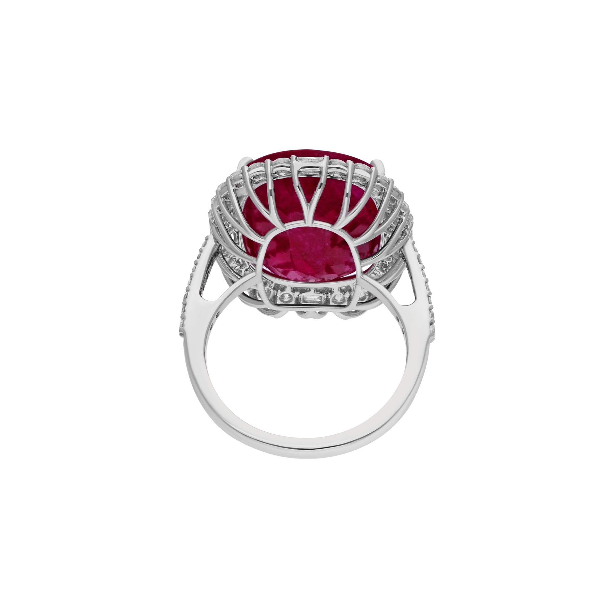 Modern Natural Ruby Gemstone Cocktail Ring Diamond 18 Karat White Gold Handmade Jewelry For Sale