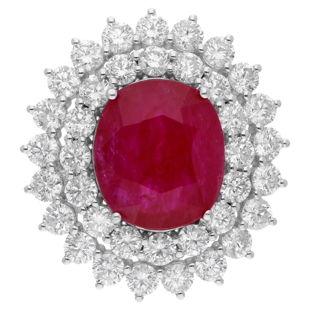 Natural Ruby Gemstone Cocktail Ring Diamond 18 Karat White Gold Handmade Jewelry