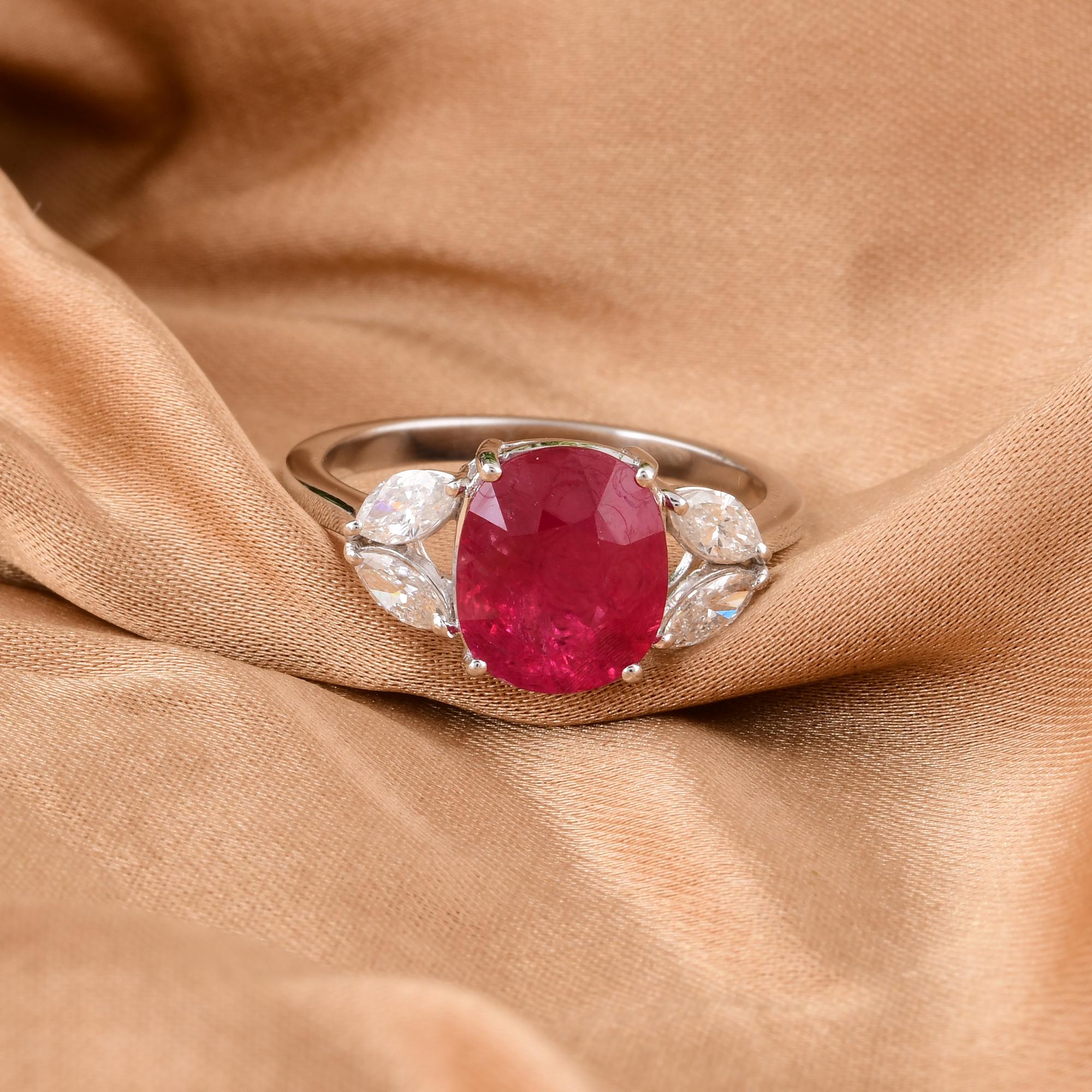 Marquise Cut Natural Ruby Gemstone Cocktail Ring Marquise Diamond 14 Karat White Gold Jewelry For Sale