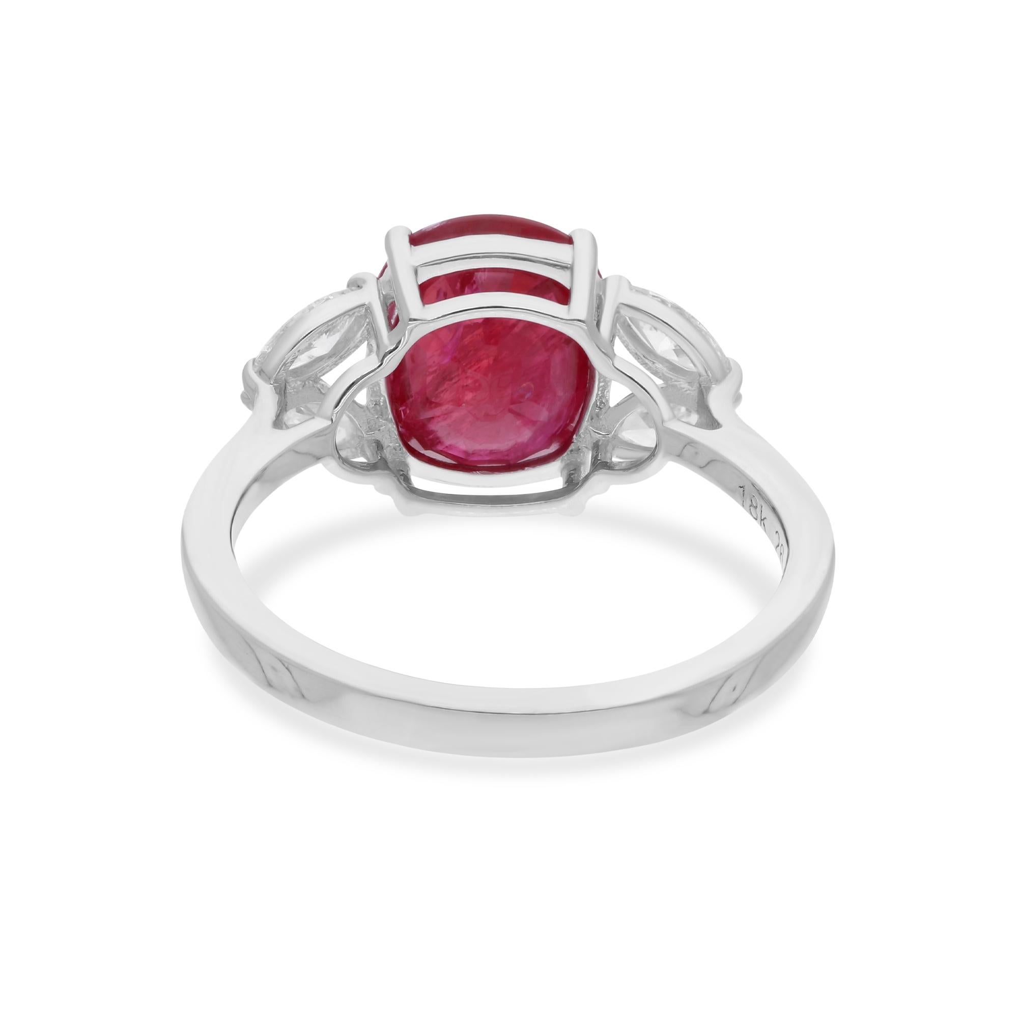 Natural Ruby Gemstone Cocktail Ring Marquise Diamond 14 Karat White Gold Jewelry For Sale 1