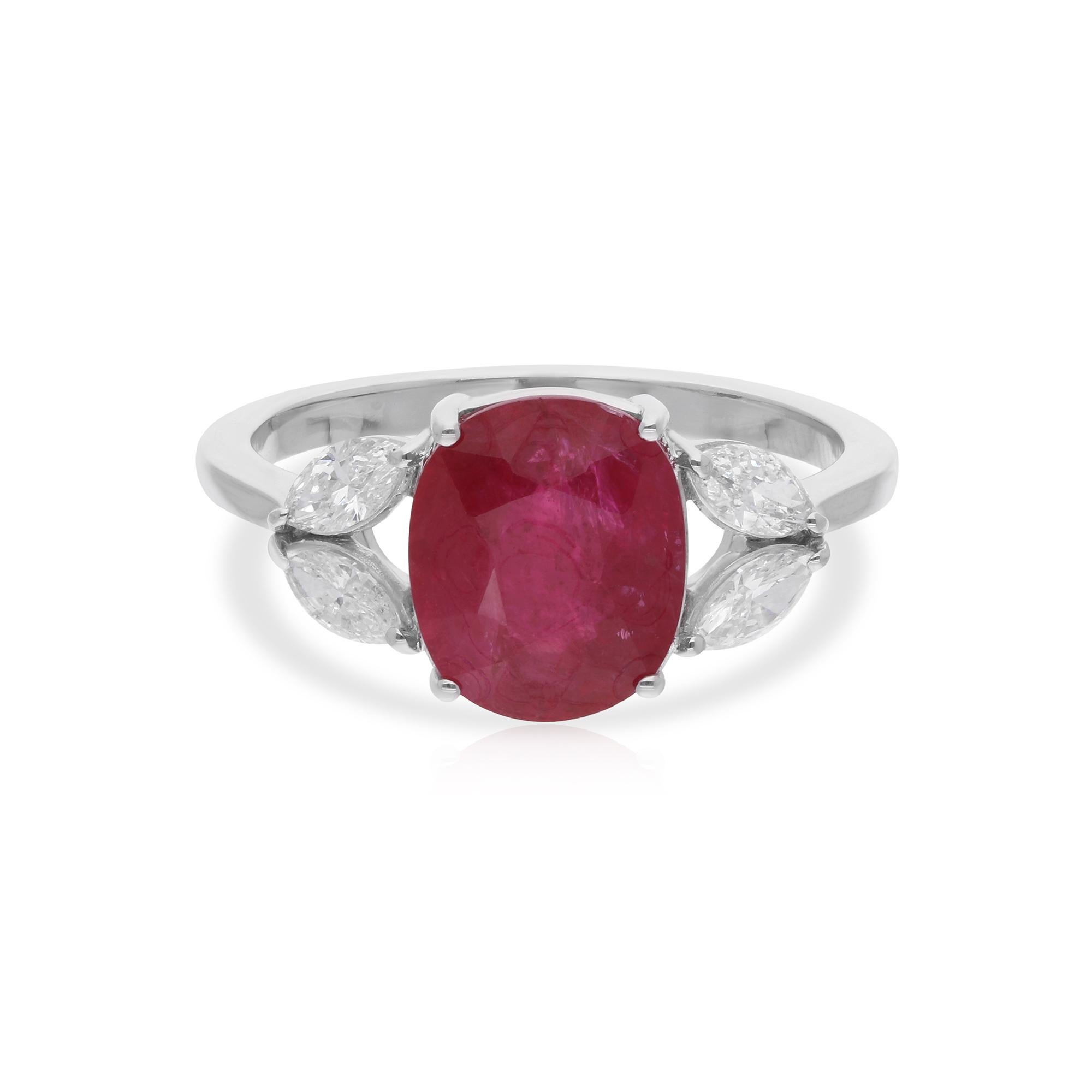 Natürlicher Rubin Edelstein Cocktail Ring Marquise Diamant 14 Karat Weißgold Schmuck