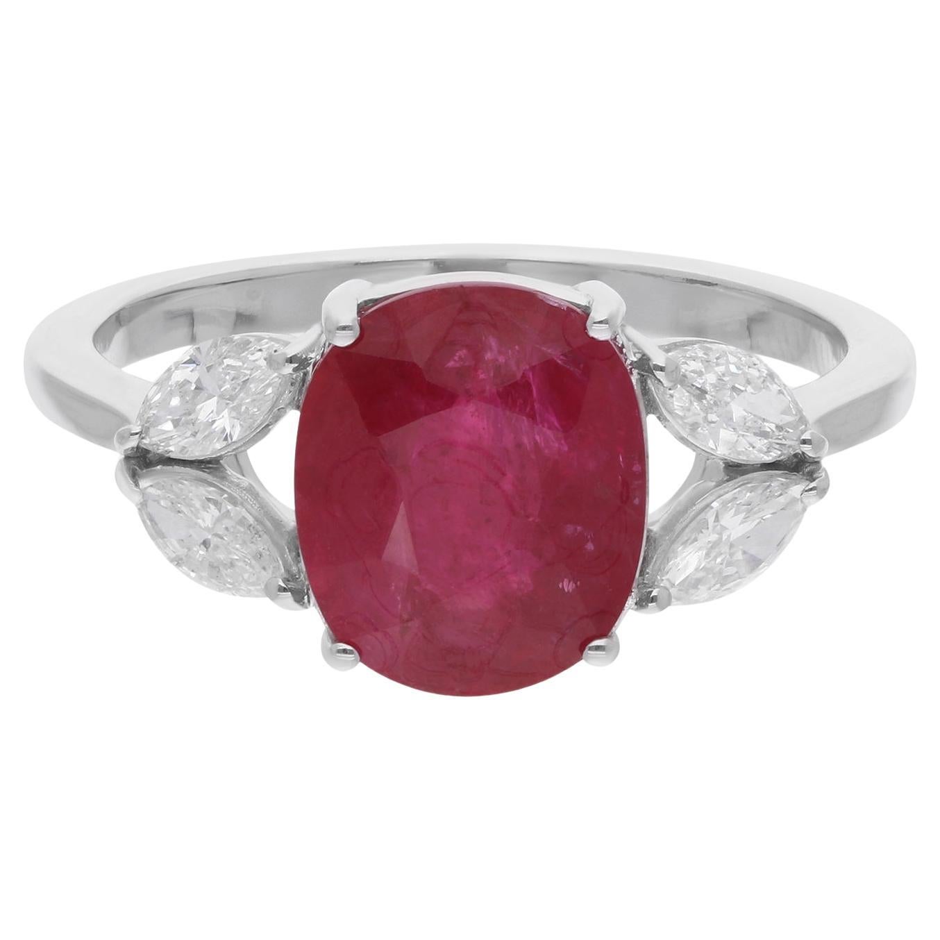 Natürlicher Rubin Edelstein Cocktail Ring Marquise Diamant 18 Karat Weißgold Schmuck