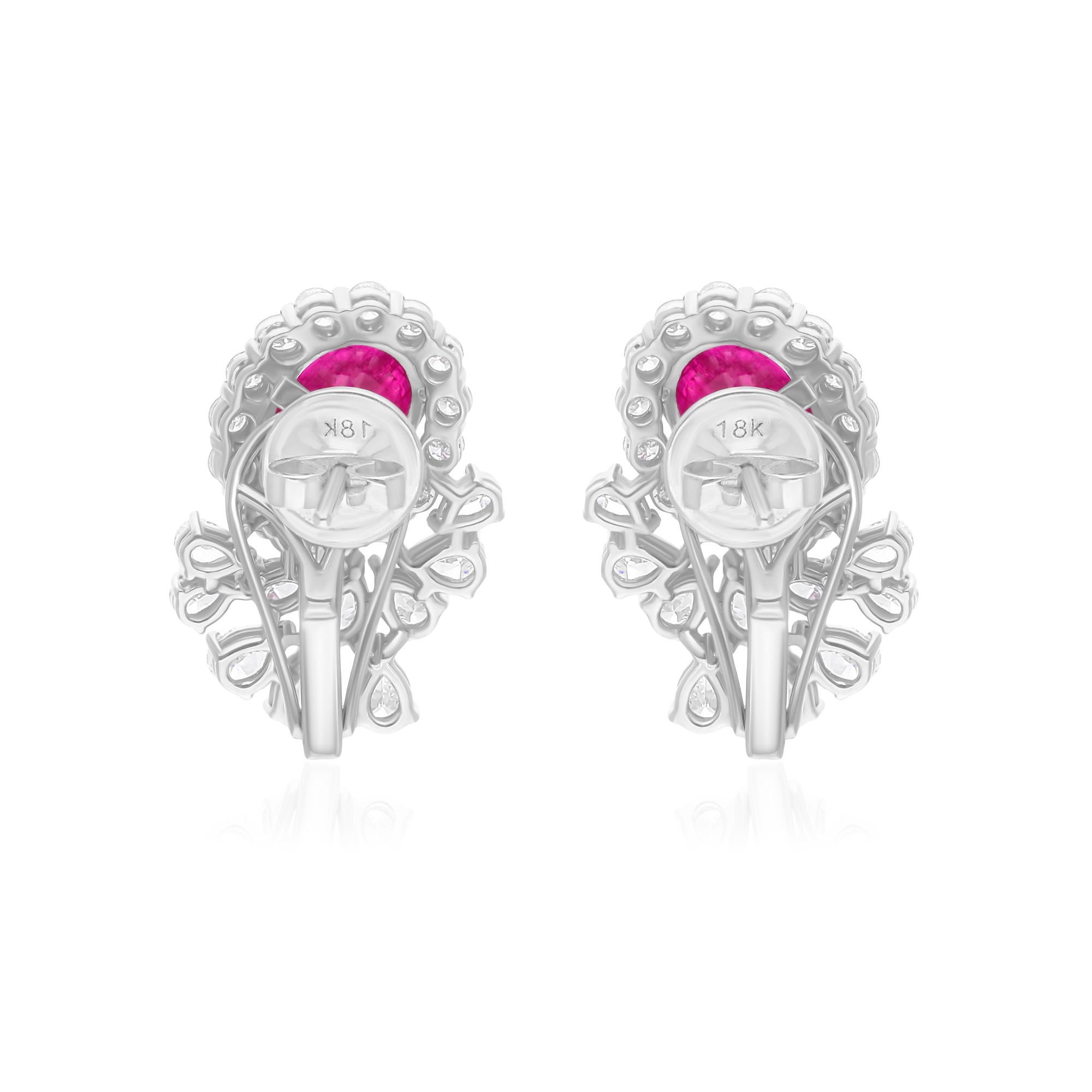 Natural Ruby Gemstone Earrings SI/H Diamond 14 Karat White Gold Fine Jewelry In New Condition For Sale In Diera, Dubai