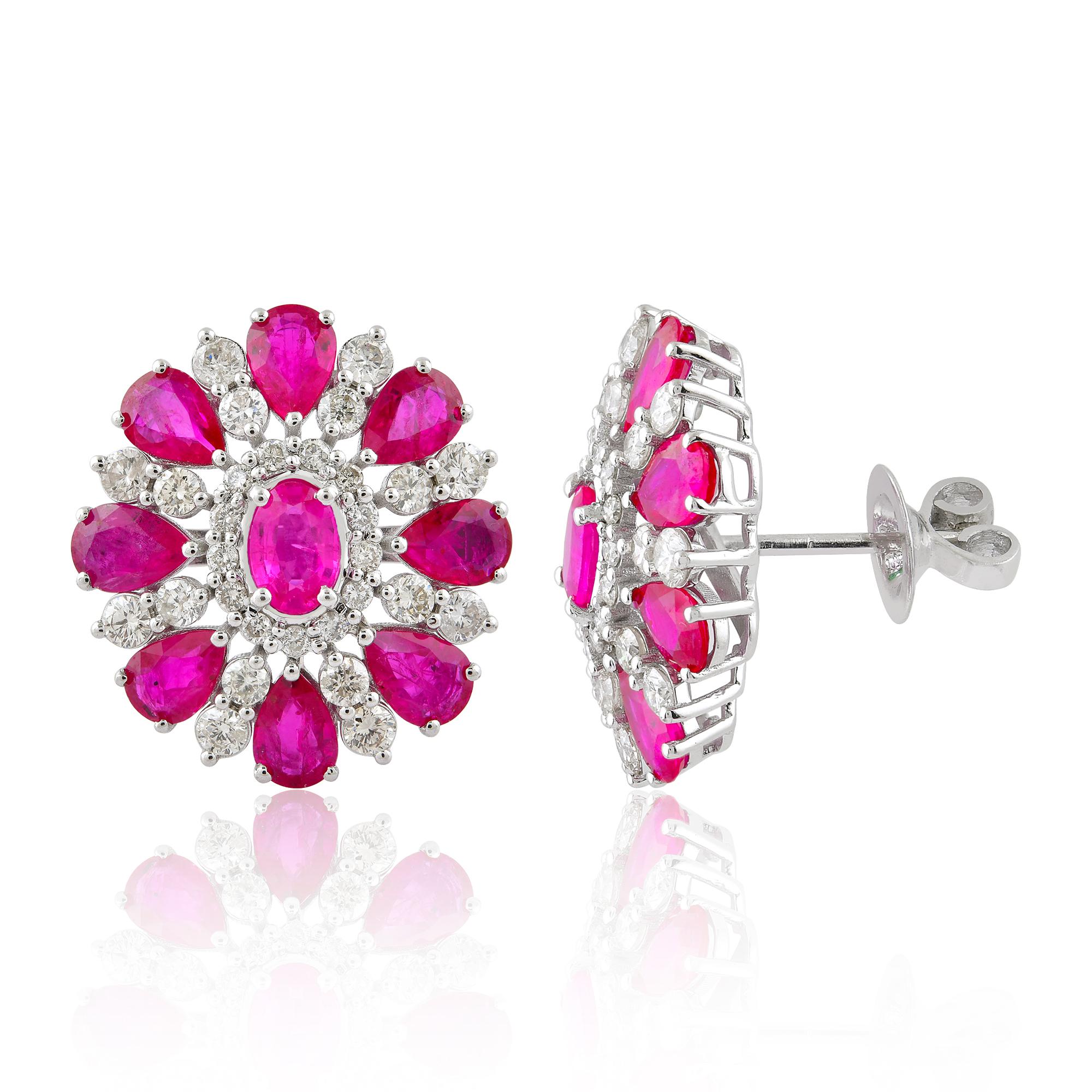 These Diamond Stud Earrings with 1.85 ct. Genuine Diamonds & 7.38 ct. Natural Ruby are a promise of perfection and purity. These studs are set in 10k Solid White Gold.

These are a perfect Gift for Mom, Fiancée, Daughter, Girlfriend, Wife and