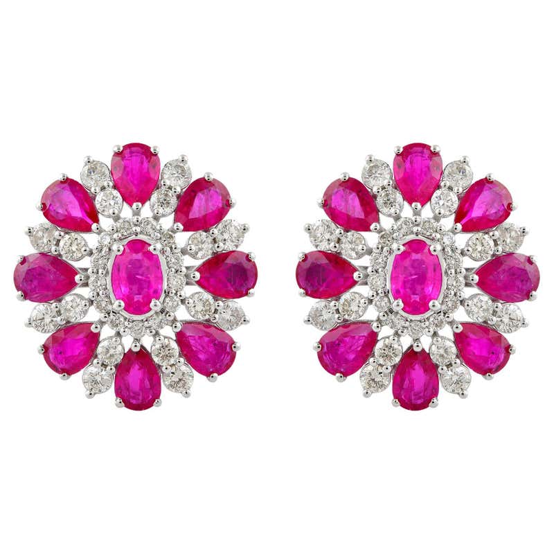 Meghna Jewels Claw Ruby Diamond Earrings For Sale at 1stDibs