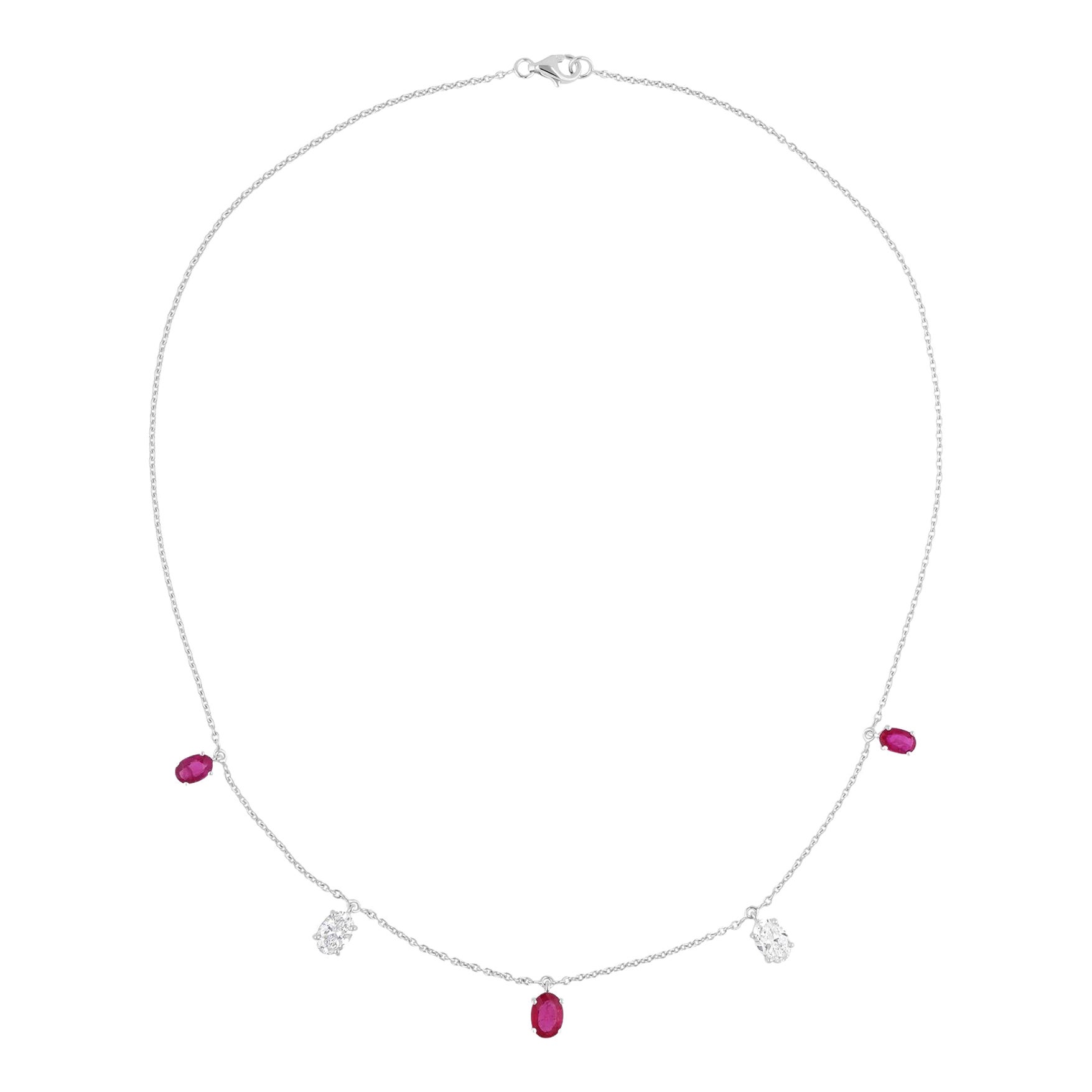 Collana di gemme di rubino naturale SI/H Oval Diamond Gioielli in oro bianco 14 carati