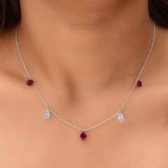 Natural Ruby Gemstone Necklace SI/H Oval Diamond 18 Karat White Gold Jewelry