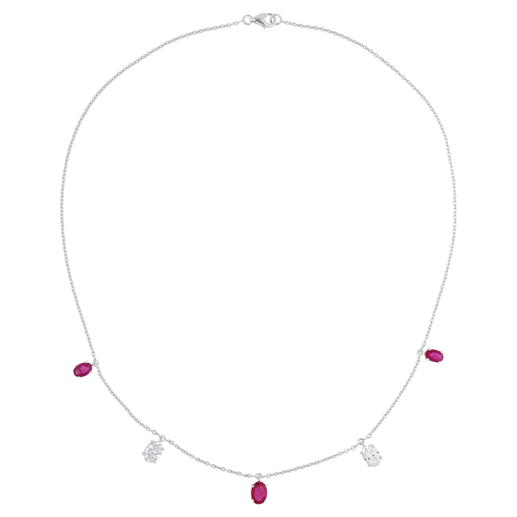 Collier de pierres précieuses en or blanc 18 carats avec diamants ovales SI/H