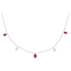 Natural Ruby Gemstone Necklace SI/H Oval Diamond 18 Karat White Gold Jewelry