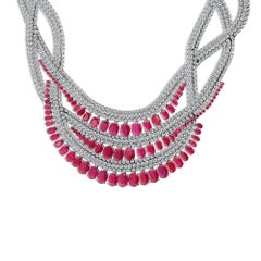 Nature Ruby Gemstone SI/H Diamond Necklace 18 Karat White Gold Handmade Jewelry (Collier en or blanc 18 carats avec diamants)
