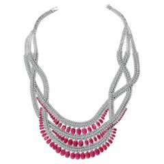 Nature Ruby Gemstone SI/H Diamond Necklace 18 Karat White Gold Handmade Jewelry (Collier en or blanc 18 carats avec diamants)