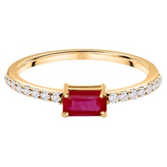 Natural Ruby Gemstone SI/H Diamond Ring 10 Karat Yellow Gold Fine Jewelry