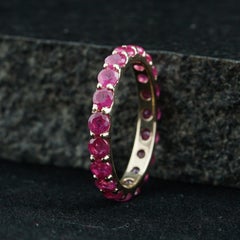 Natural Ruby Gemstone Solid 14k Yellow Gold Band Stackable Band Eternity Ring