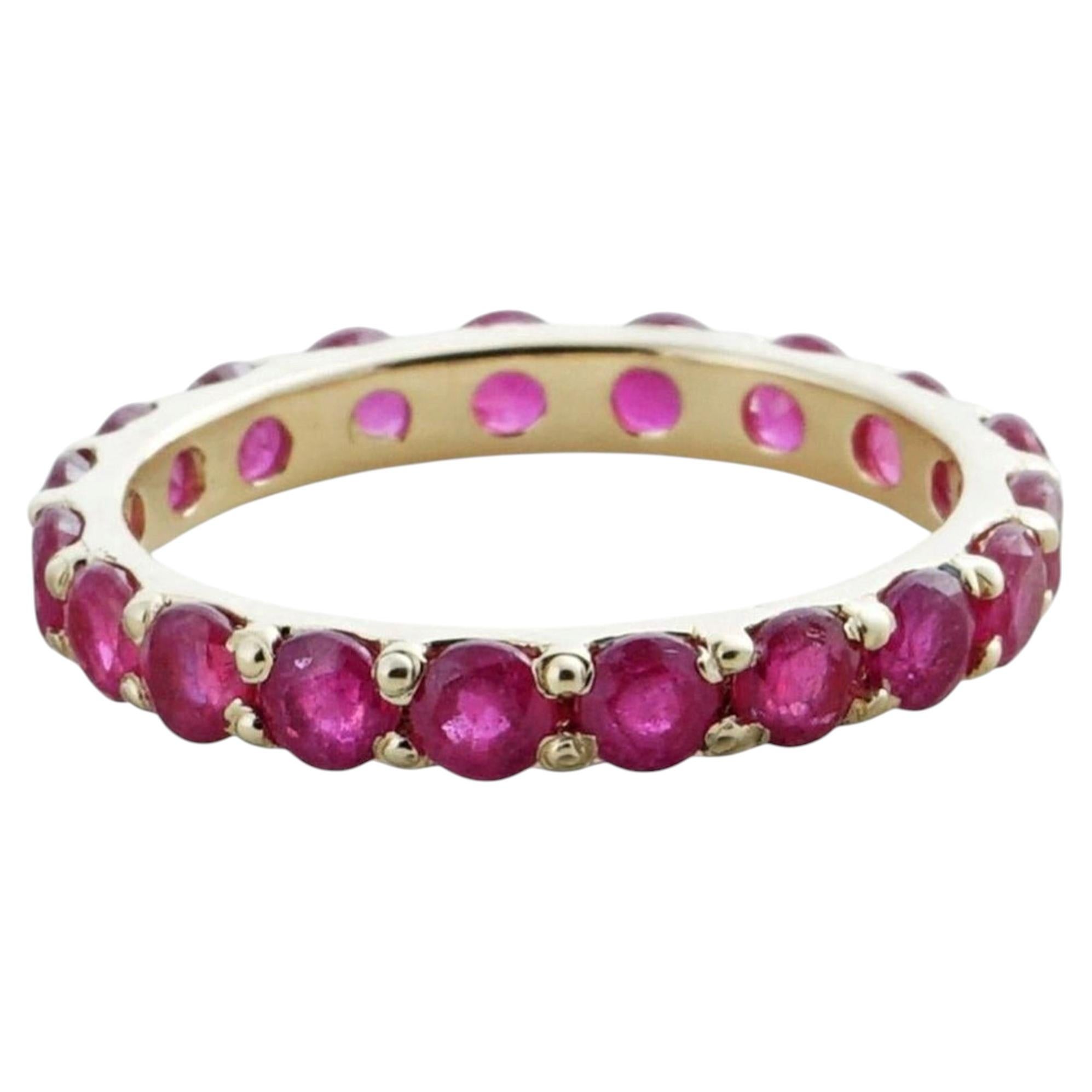 Natural Ruby Gemstone Solid 14k Yellow Gold Band Stackable Band Eternity Ring For Sale