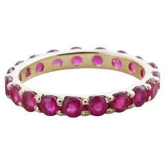 Natural Ruby Gemstone Solid 14k Yellow Gold Band Stackable Band Eternity Ring