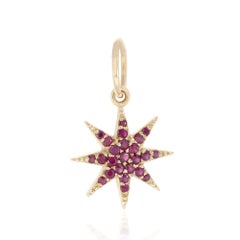 Natural Ruby Gemstone Solid 14k Yellow Gold Star Charm 10 MM Dainty Gift Pendant