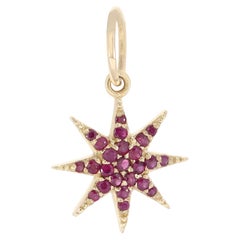 Natural Ruby Gemstone Solid 14k Yellow Gold Star Charm 10 MM Dainty Gift Pendant
