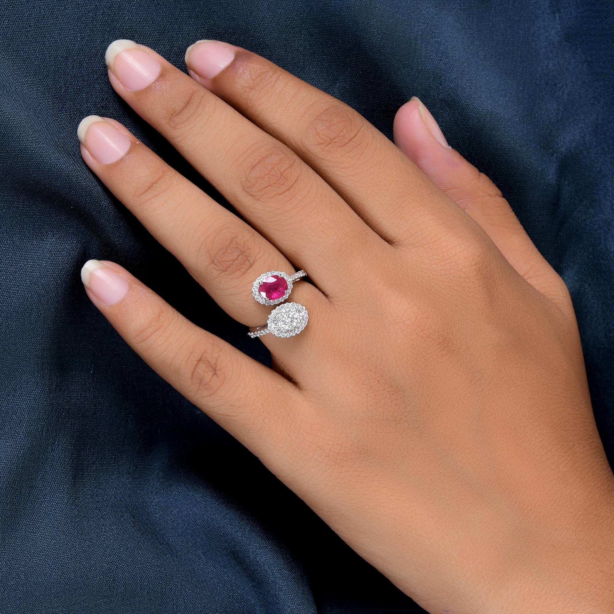 Modern Natural Ruby Gemstone Wrap Ring SI Clarity HI Color Diamond 14 Karat White Gold For Sale
