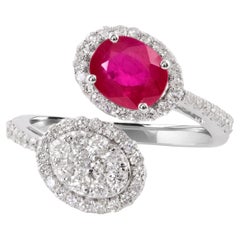 Natural Ruby Gemstone Wrap Ring SI Clarity HI Color Diamond 14 Karat White Gold