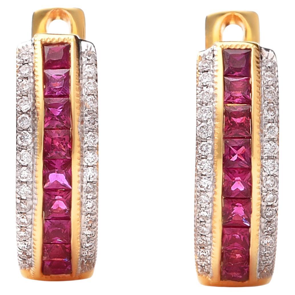 Natural Ruby Gemstones 0.63 carats set in 14K Yellow Gold Earrings with Diamonds