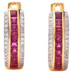 Gemas de Rubí Natural de 0,63 quilates engastadas en Pendientes de Oro Amarillo de 14 quilates con Diamantes