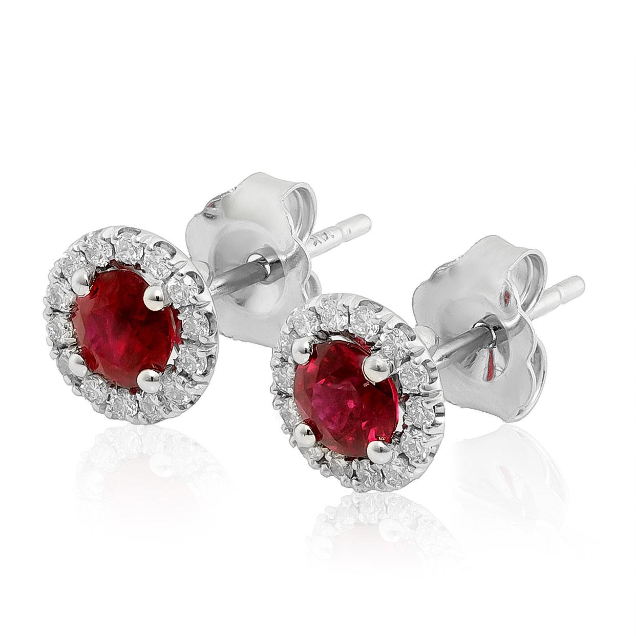 Mixed Cut Natural Ruby Gemstones 0.74 carats set in 14K White Gold Earrings with Diamonds For Sale