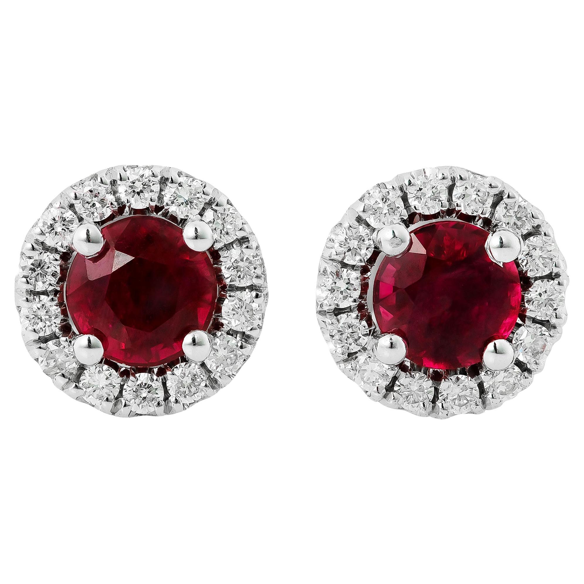 Natural Ruby Gemstones 0.74 carats set in 14K White Gold Earrings with Diamonds