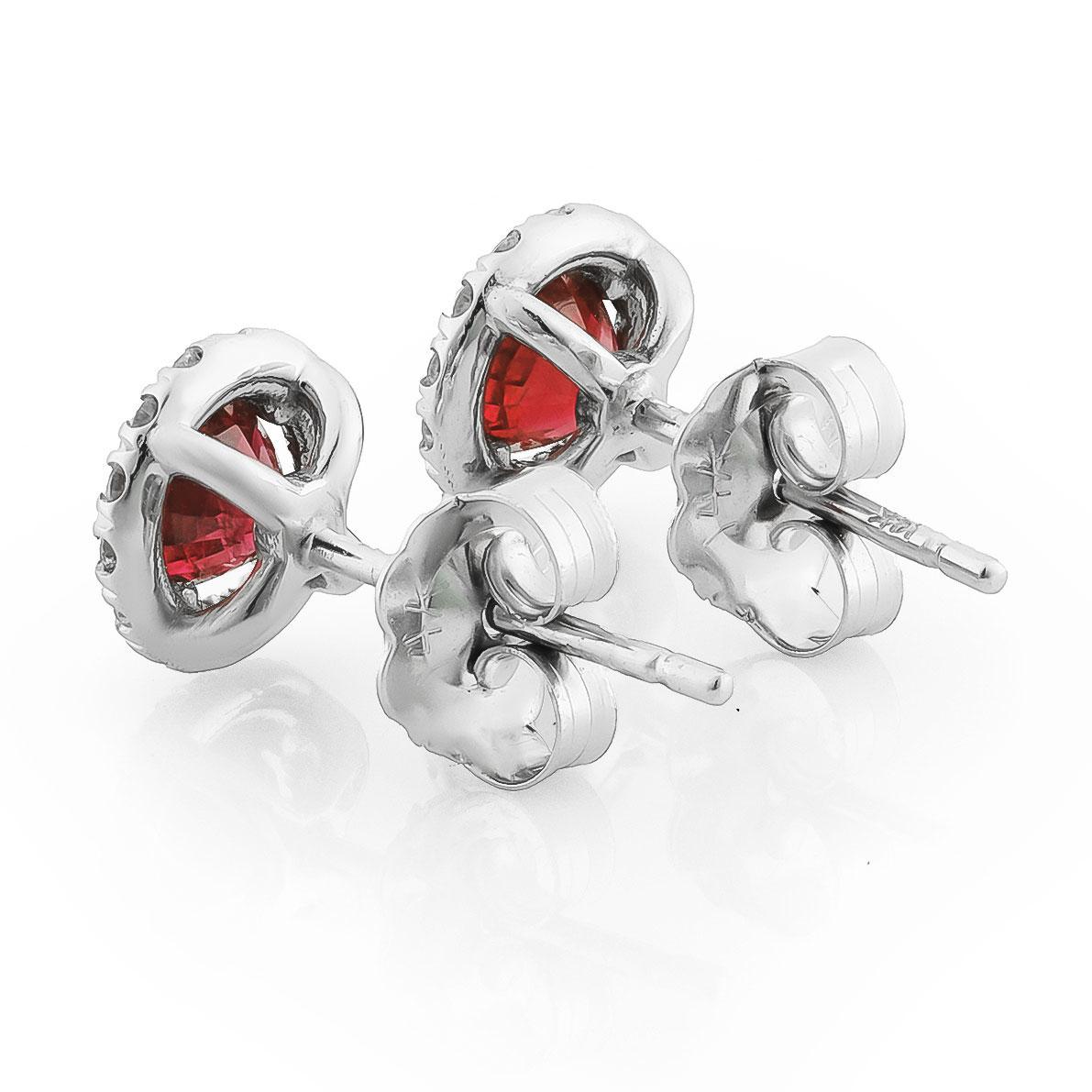 Natural Ruby Gemstones 0.90 carats set in 14K White Gold Earrings with Diamonds In New Condition For Sale In Los Angeles, CA
