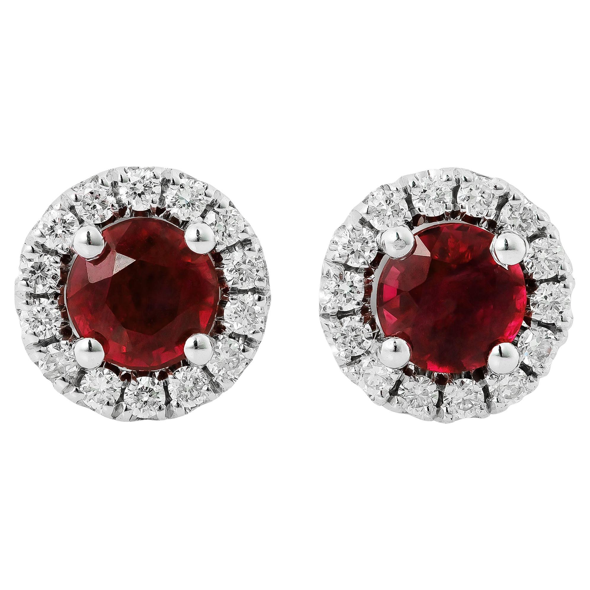 Natural Ruby Gemstones 0.90 carats set in 14K White Gold Earrings with Diamonds For Sale