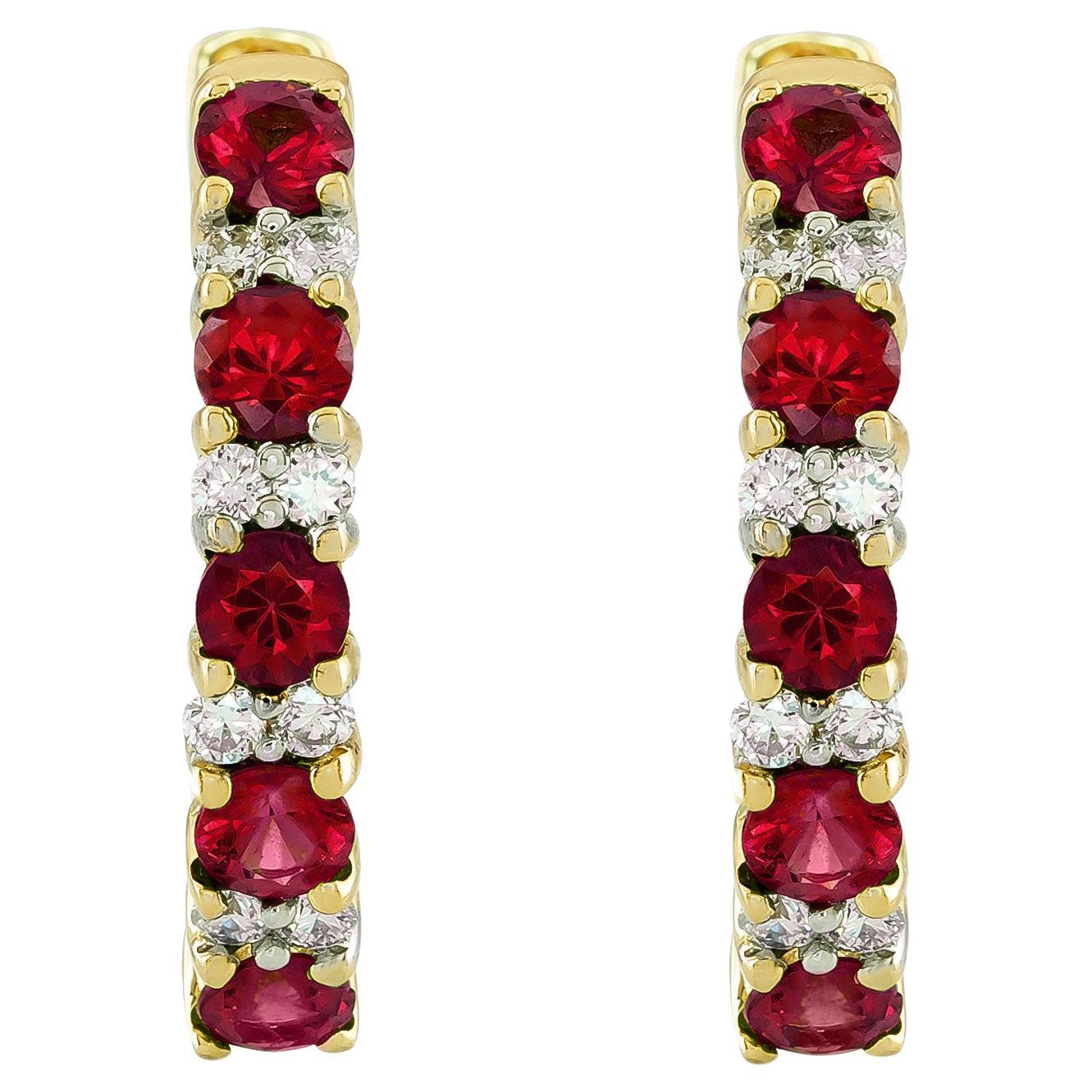 Natural Ruby Gemstones 1.05 carats set in 14K Yellow Gold Earrings with Diamonds