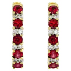 Natural Ruby Gemstones 1.05 carats set in 14K Yellow Gold Earrings with Diamonds