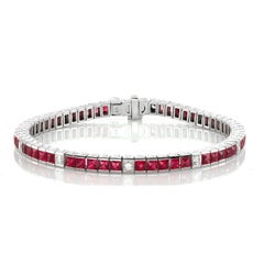 Natural Ruby Gemstones 6.90 carats set in 18K White Gold Bracelet with Diamonds
