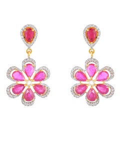 Natürliche 5,64cts Rubin & 0,68cts Diamant-Ohrringe in 14K Gold