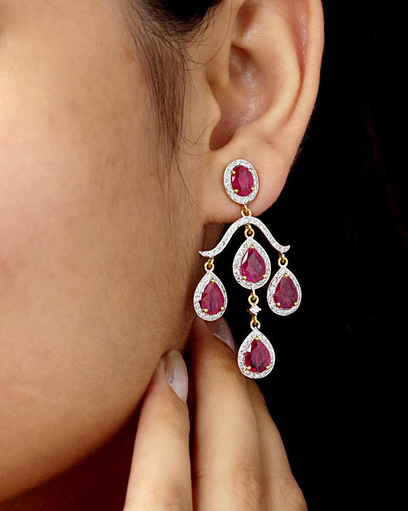 Natural Ruby Gold Earrings in 14K In New Condition For Sale In jaipur, IN