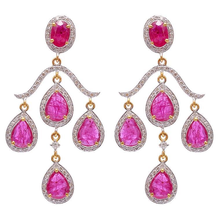Natural Ruby Gold Earrings in 14K