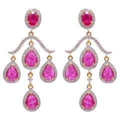 Natural Ruby Gold Earrings in 14K