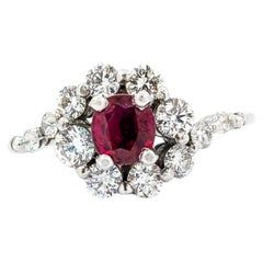 Natural Ruby & Graduated Diamond Ring In White Gold