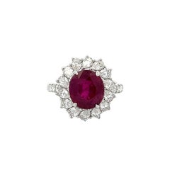 Natural Ruby GRS Certified Ring No Heat 4.51CT Pear Shape Diamonds 1.48CT