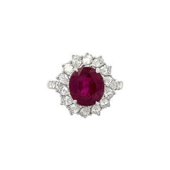 Natural Ruby GRS Certified Ring No Heat 4.51CT Pear Shape Diamonds 1.48CT