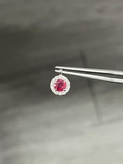 0.47 Carat Natural Ruby Halo Pendant Necklace in 14K White Gold